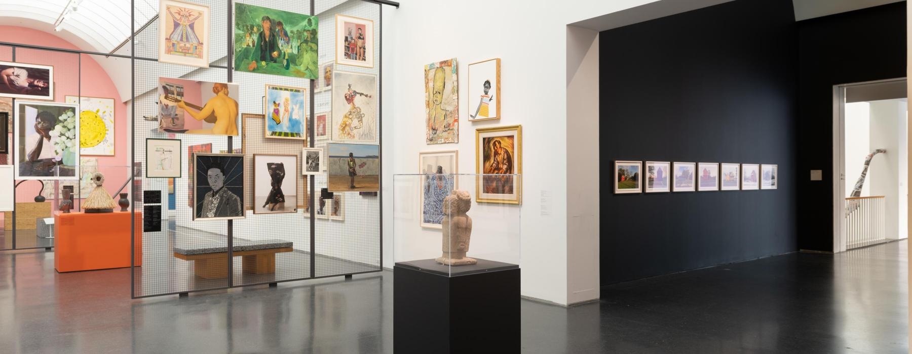 a room with art on the walls